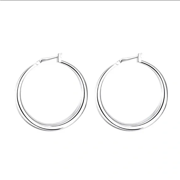 Classic Elegant 925 Sterling Silver Round Hollow Hoop Earrings - Picture 4 of 7